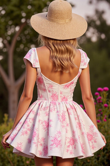 Różowy Gorset Kwiatowy Krótki Sukienka Na Powrót Do Domu